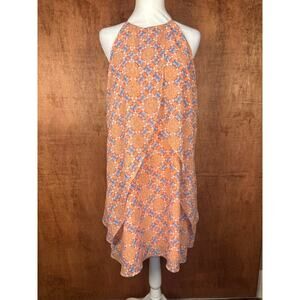 Doe & Rae LARGE orange geometric cami shift dress sleeveless high neck